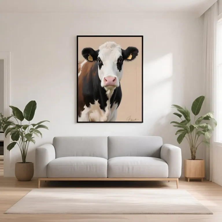 Black and White Cow Elegant Portrait Print