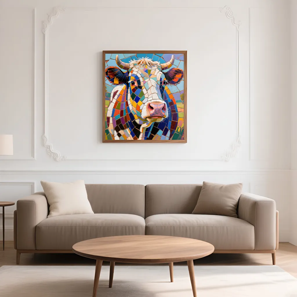 PixuPrint Colorful Mosaic Cow Portrait
