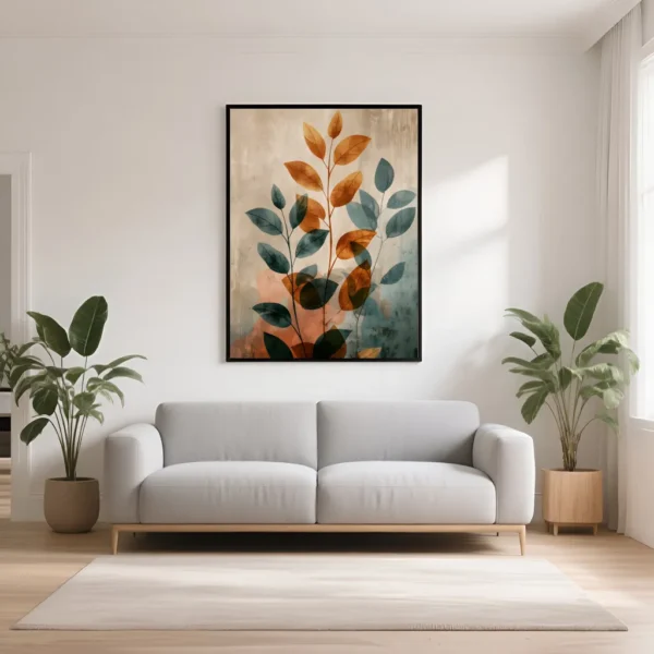 PixuPrint Elegant Soft Subtle Abstract Leaves Boho