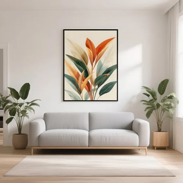 PixuPrint Flat Symmetrical Illustration Large Leaves Boho