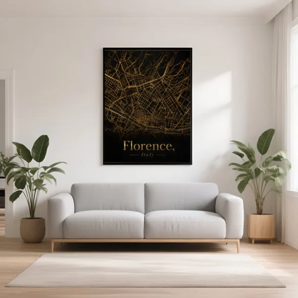 PixuPrint Florence Black Gold Map Print