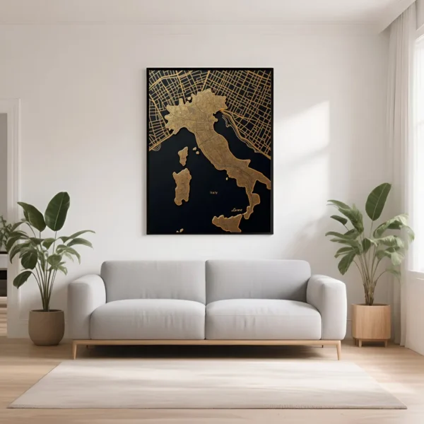 PixuPrint Italy Black Gold Map Print