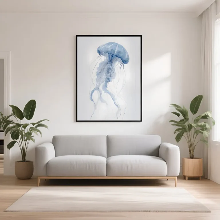 Elegant Light Jellyfish Coastal Watercolor Print