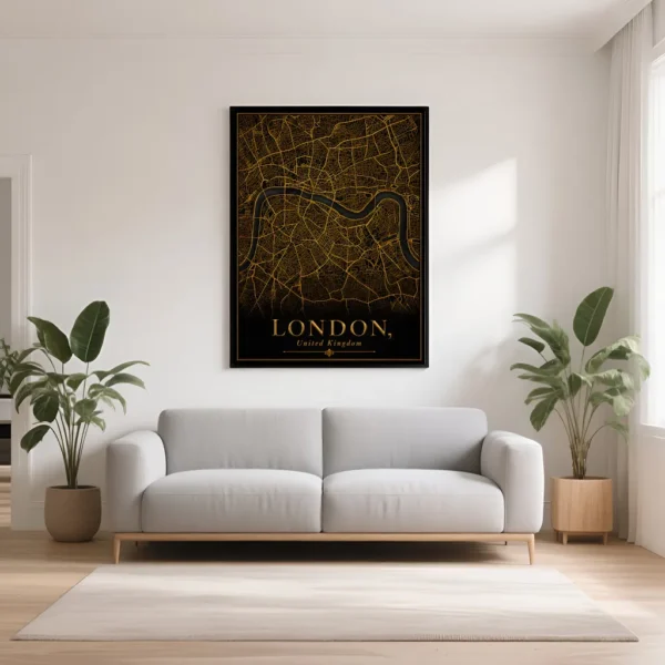 PixuPrint London Black Gold Map Print