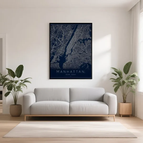PixuPrint Manhattan Midnight Blue Map Print