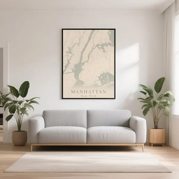 PixuPrint Manhattan Neutral Map Print