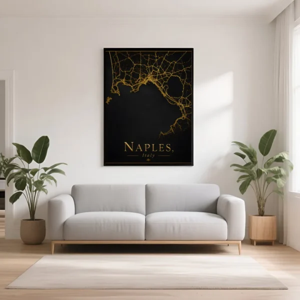 PixuPrint Naples Black Gold Map Print