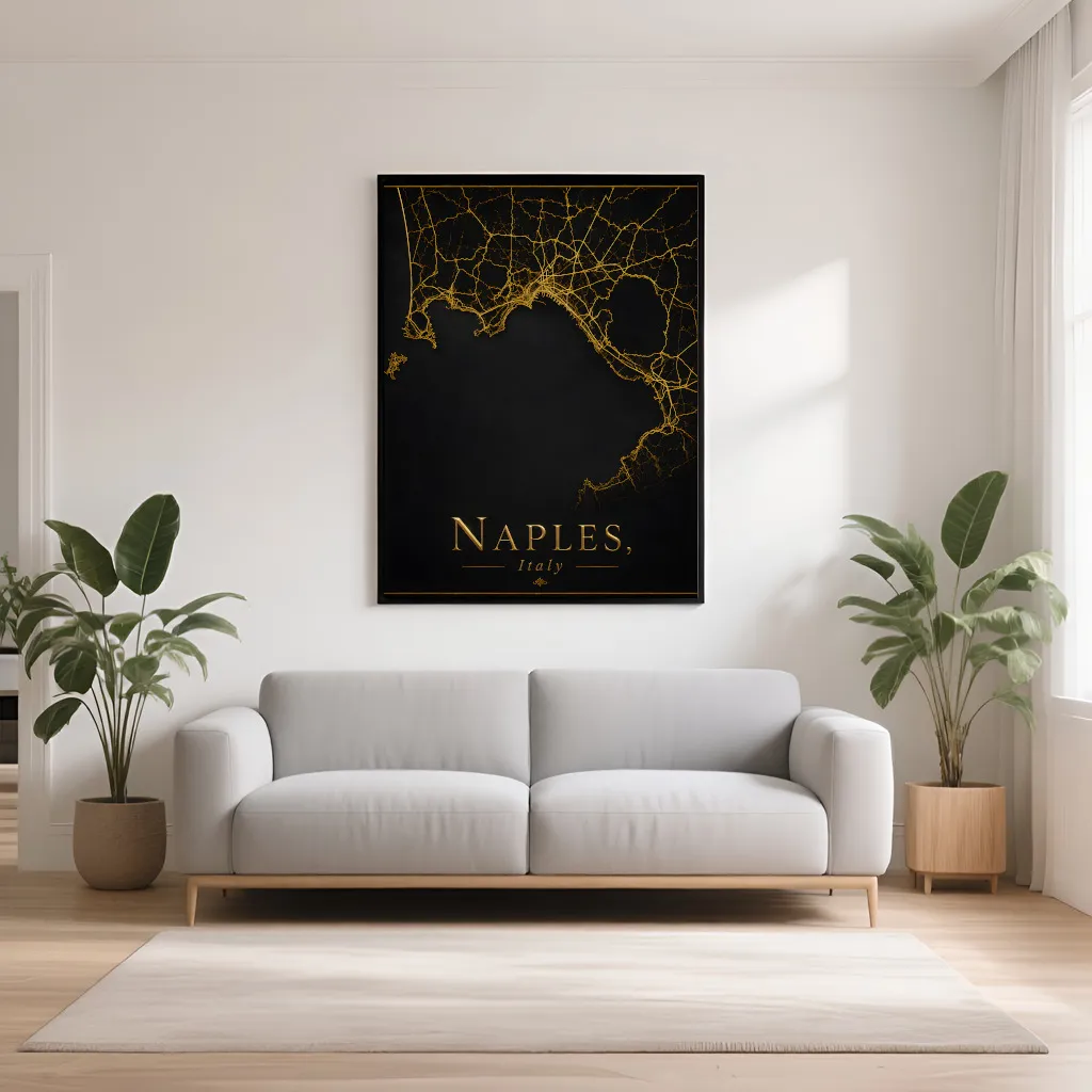 PixuPrint Naples Black Gold Map Print