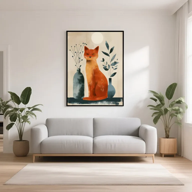 Stampa Gatto Arancione Boho Minimal