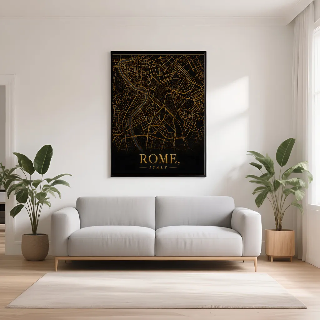 PixuPrint Rome Black Gold Map Print