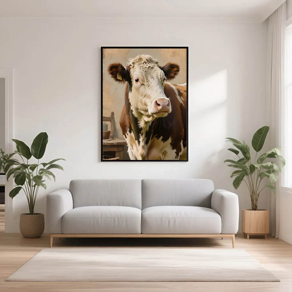 PixuPrint Rustic Farm Cow Portrait