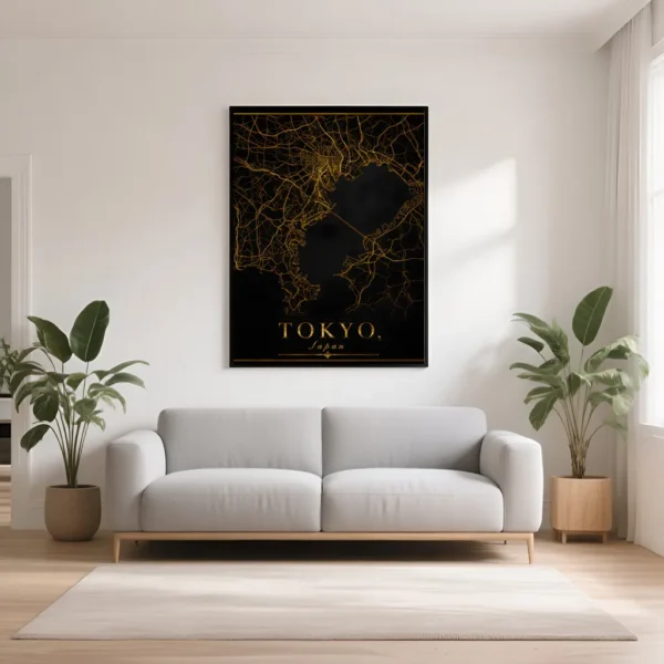 PixuPrint Tokyo Black Gold Map Print