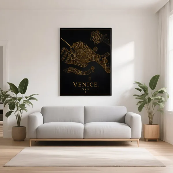 PixuPrint Venice Black Gold Map Print