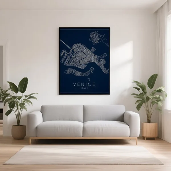 PixuPrint Venice Midnight Blue Map Print
