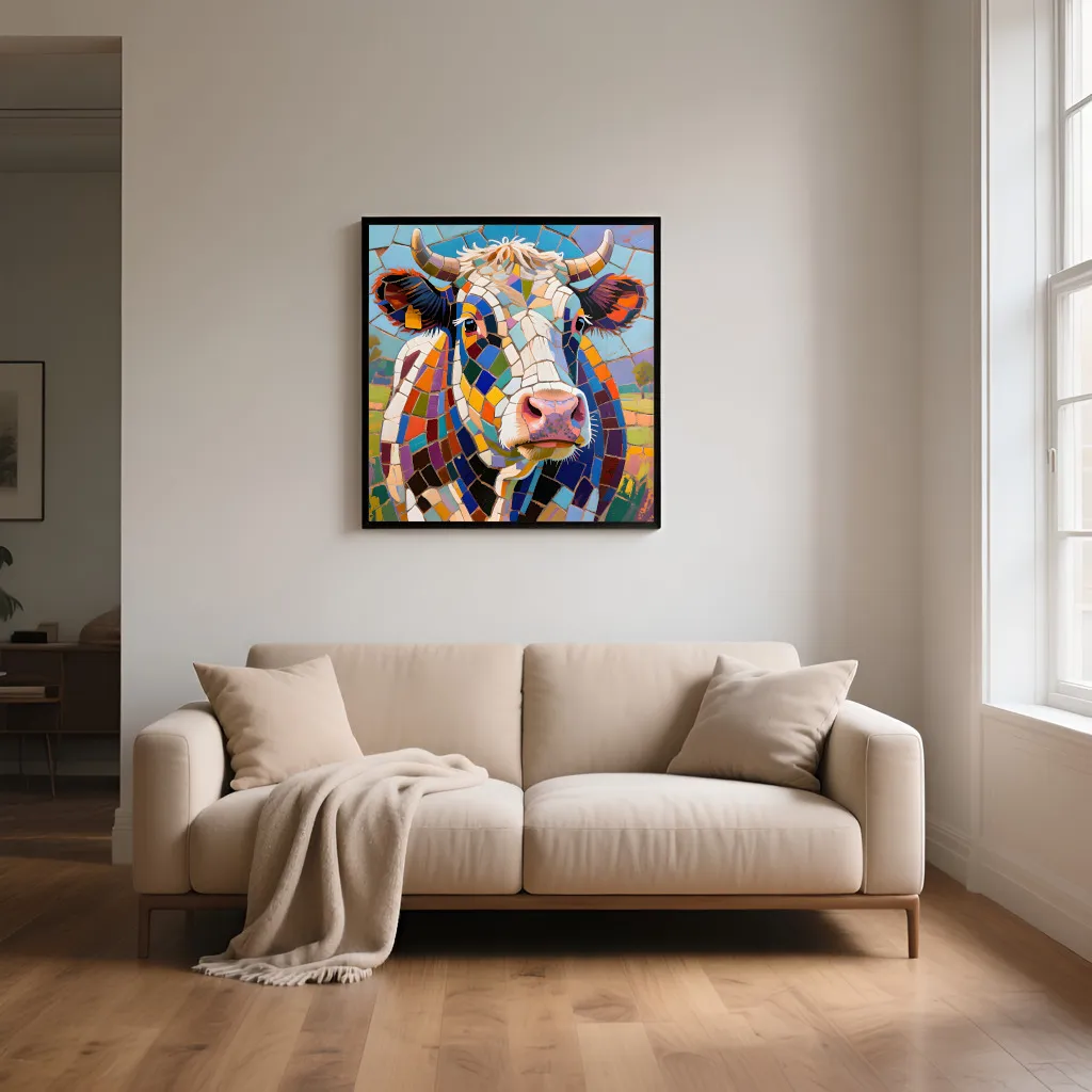 PixuPrint Colorful Mosaic Cow Portrait