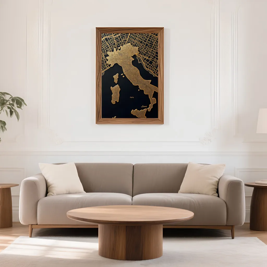 PixuPrint Italy Black Gold Map Print