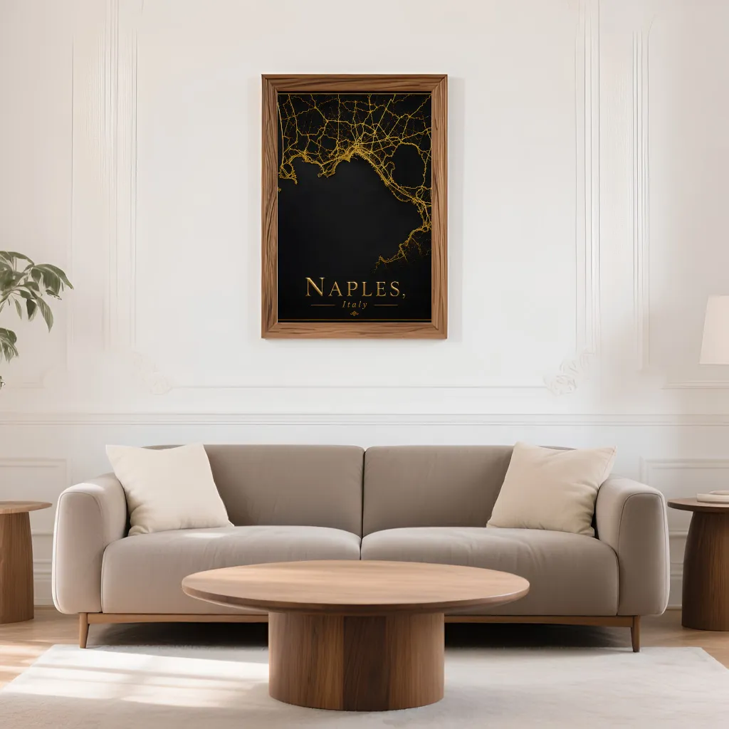 PixuPrint Naples Black Gold Map Print