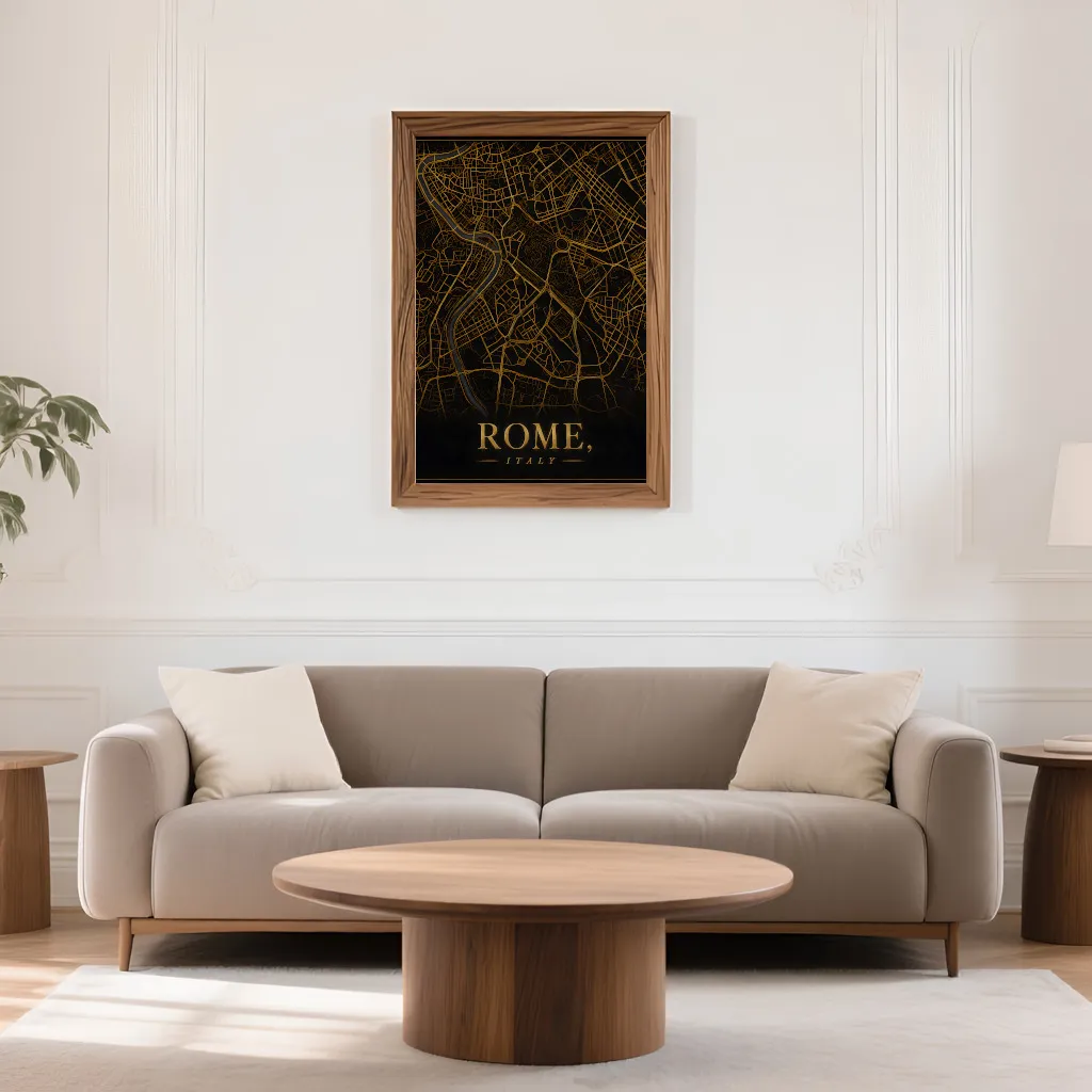 PixuPrint Rome Black Gold Map Print
