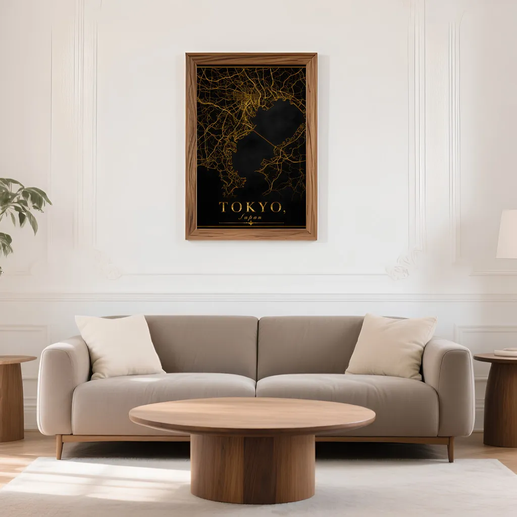 PixuPrint Tokyo Black Gold Map Print