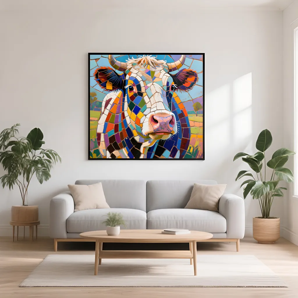 PixuPrint Colorful Mosaic Cow Portrait