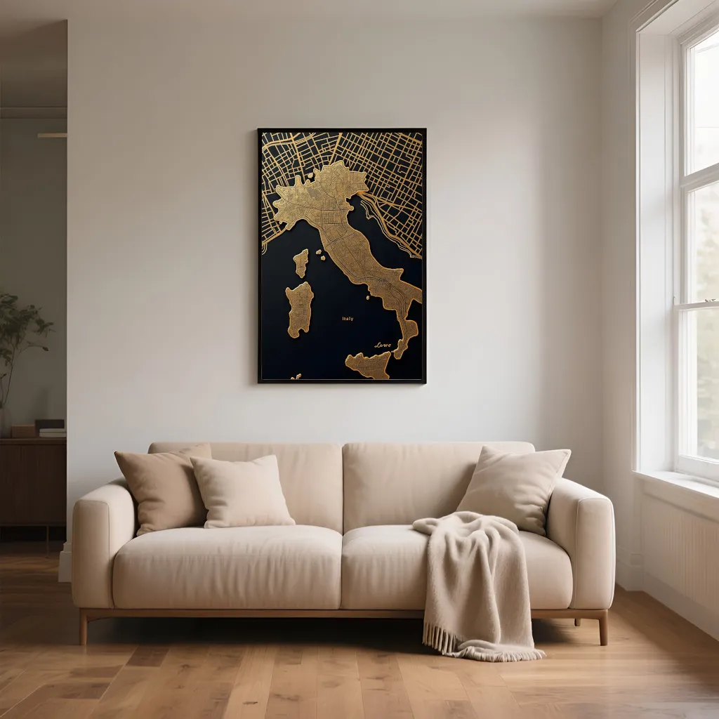 PixuPrint Italy Black Gold Map Print