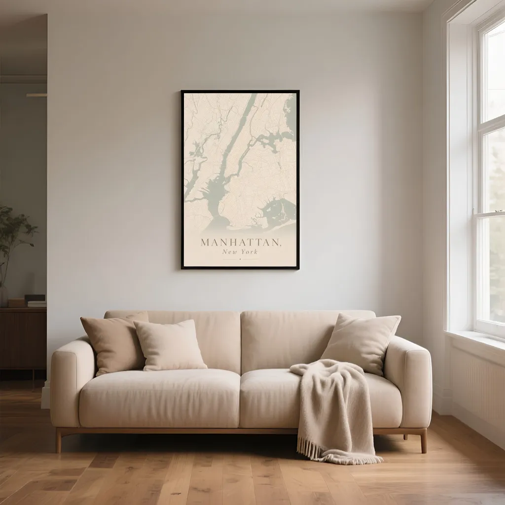 PixuPrint Manhattan Neutral Map Print