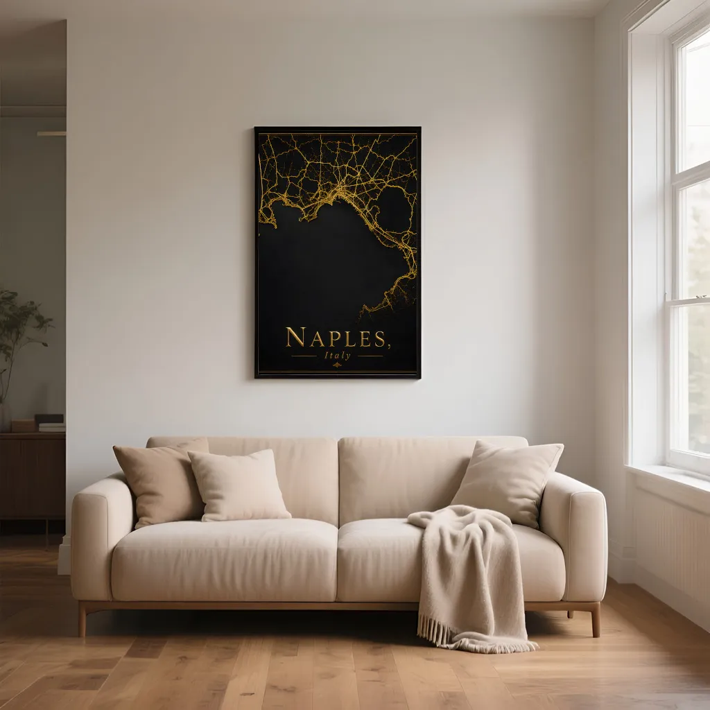 PixuPrint Naples Black Gold Map Print