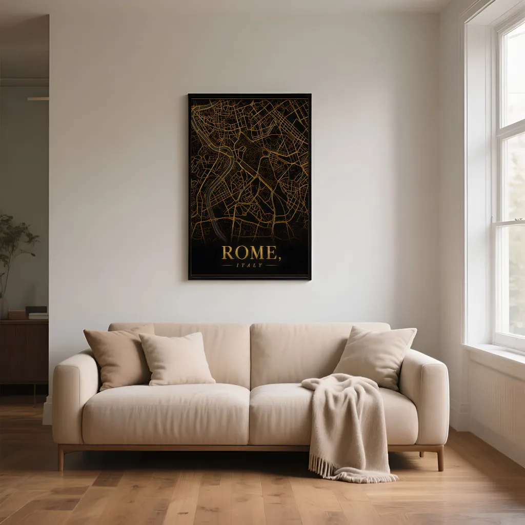 PixuPrint Rome Black Gold Map Print