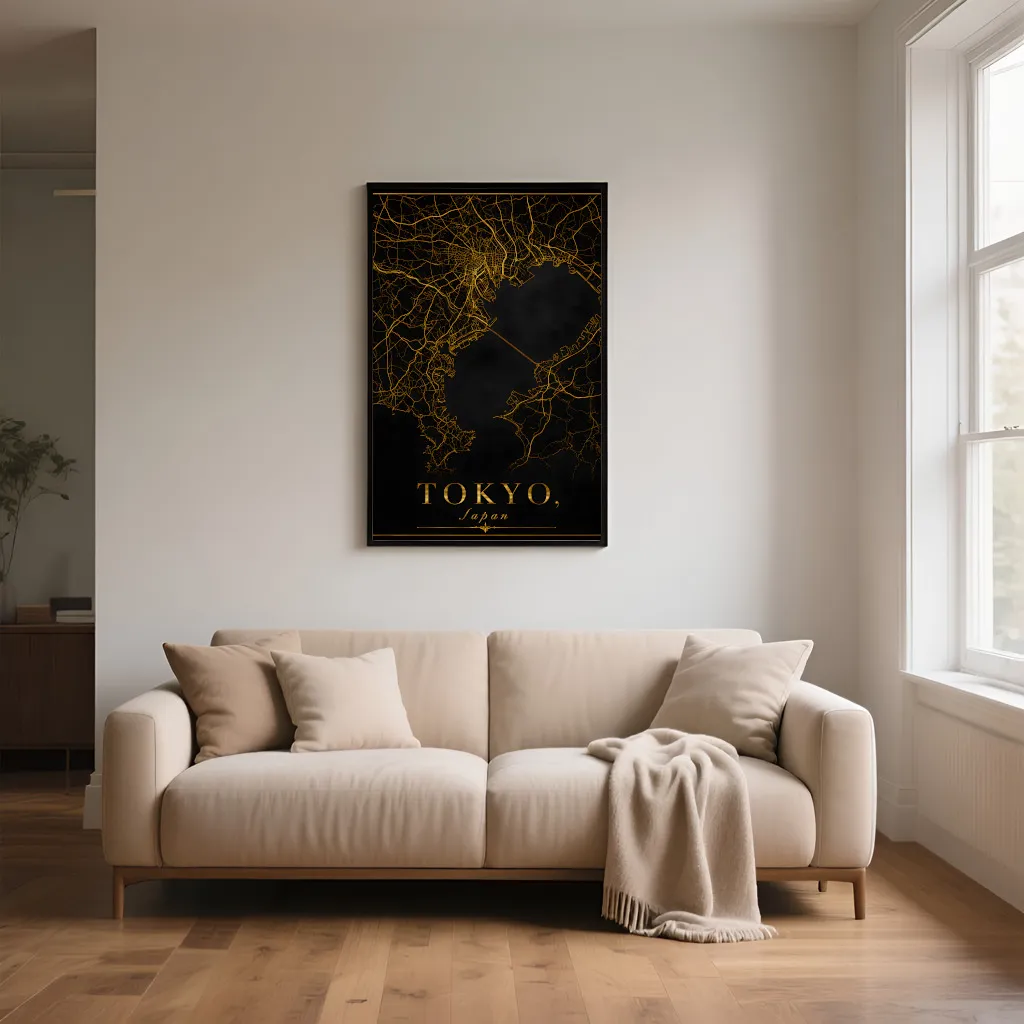 PixuPrint Tokyo Black Gold Map Print