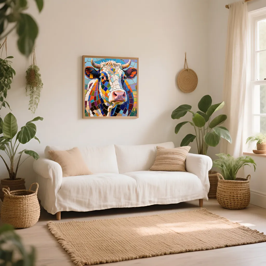 PixuPrint Colorful Mosaic Cow Portrait