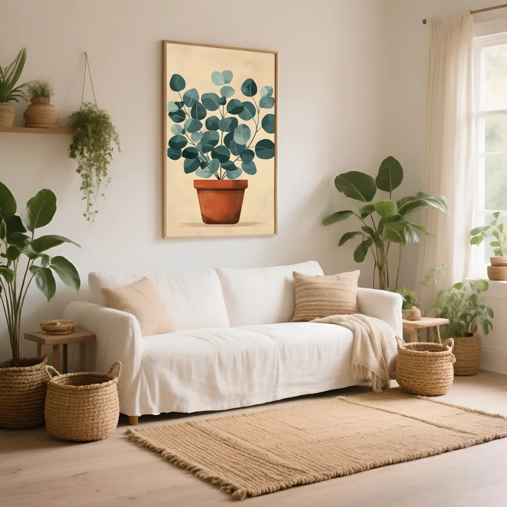 PixuPrint Cute Illustration Eucalyptus Plant Terrace Boho
