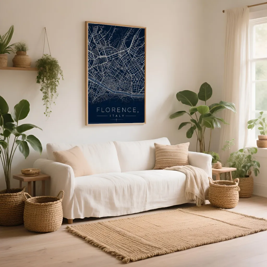 PixuPrint Florence Midnight Blue Map Print