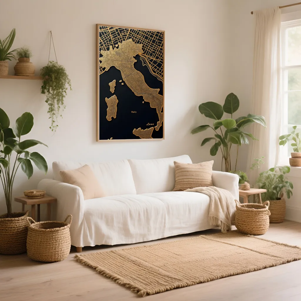 PixuPrint Italy Black Gold Map Print