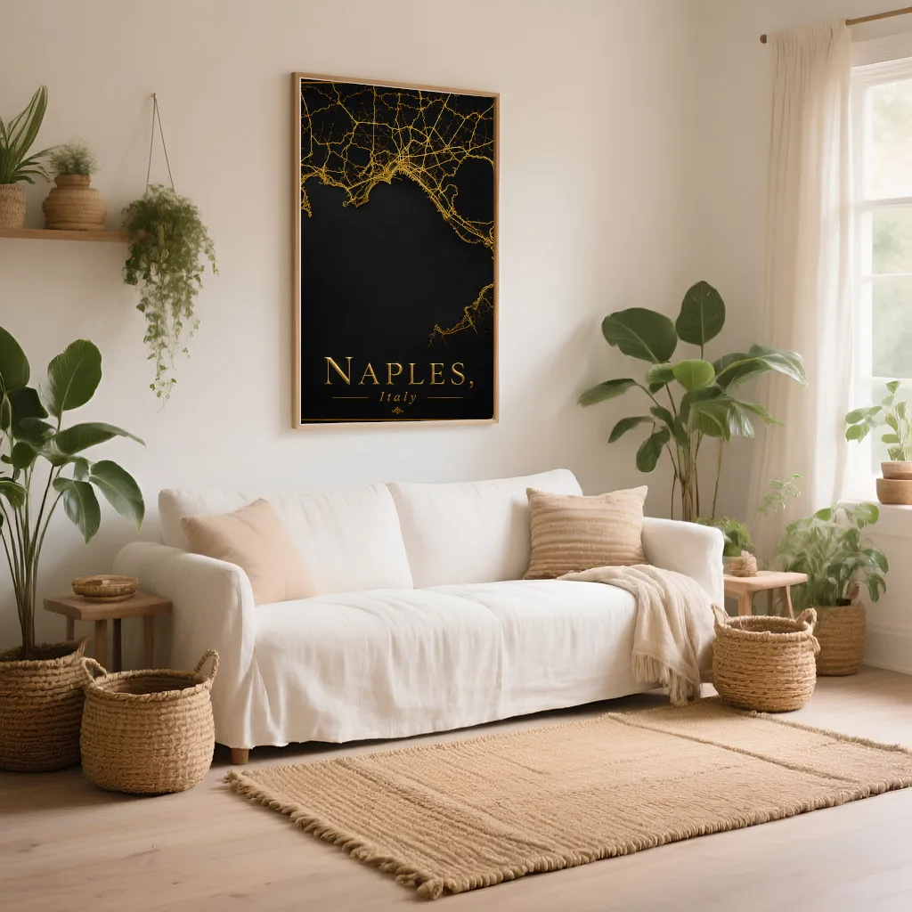 PixuPrint Naples Black Gold Map Print
