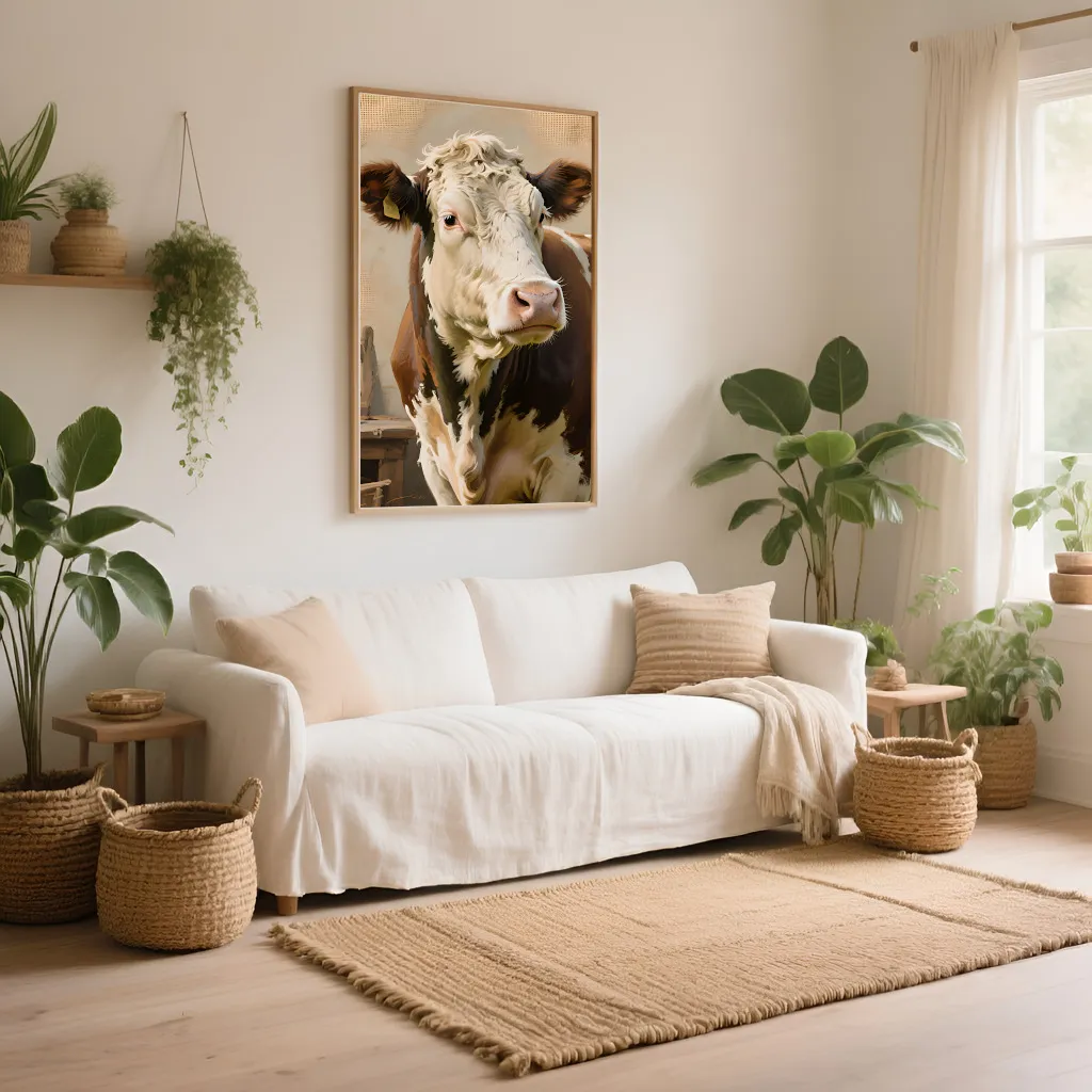 PixuPrint Rustic Farm Cow Portrait