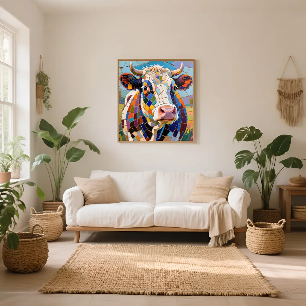 PixuPrint Colorful Mosaic Cow Portrait