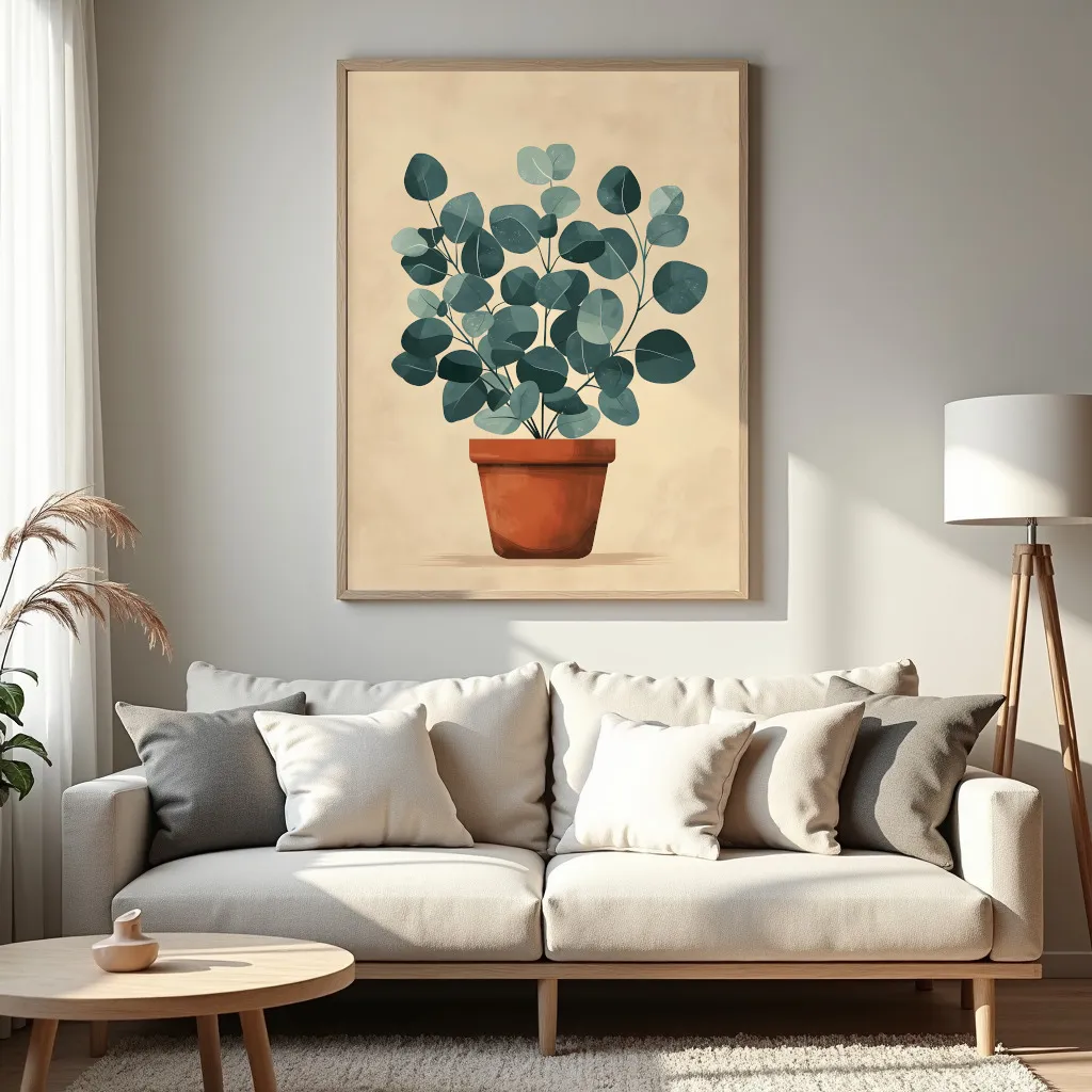 PixuPrint Cute Illustration Eucalyptus Plant Terrace Boho
