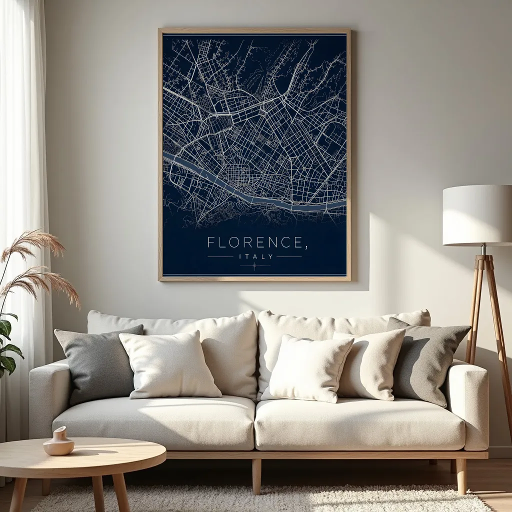 PixuPrint Florence Midnight Blue Map Print