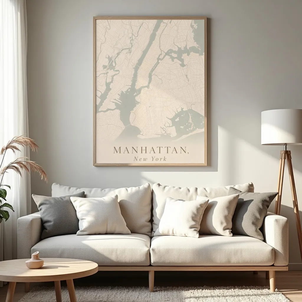 PixuPrint Manhattan Neutral Map Print