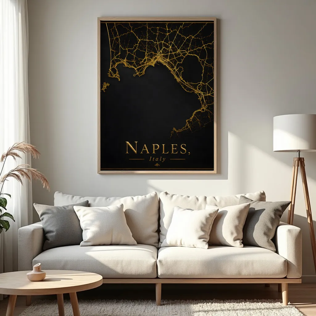 PixuPrint Naples Black Gold Map Print
