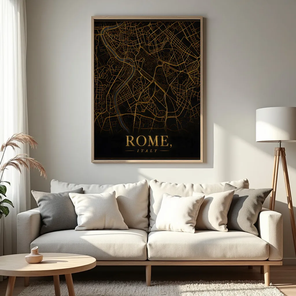 PixuPrint Rome Black Gold Map Print