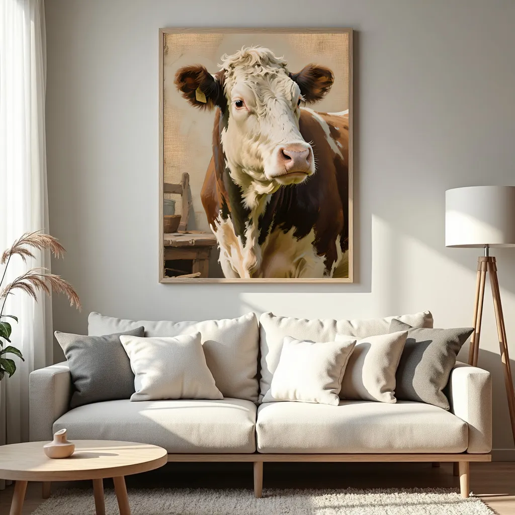 PixuPrint Rustic Farm Cow Portrait