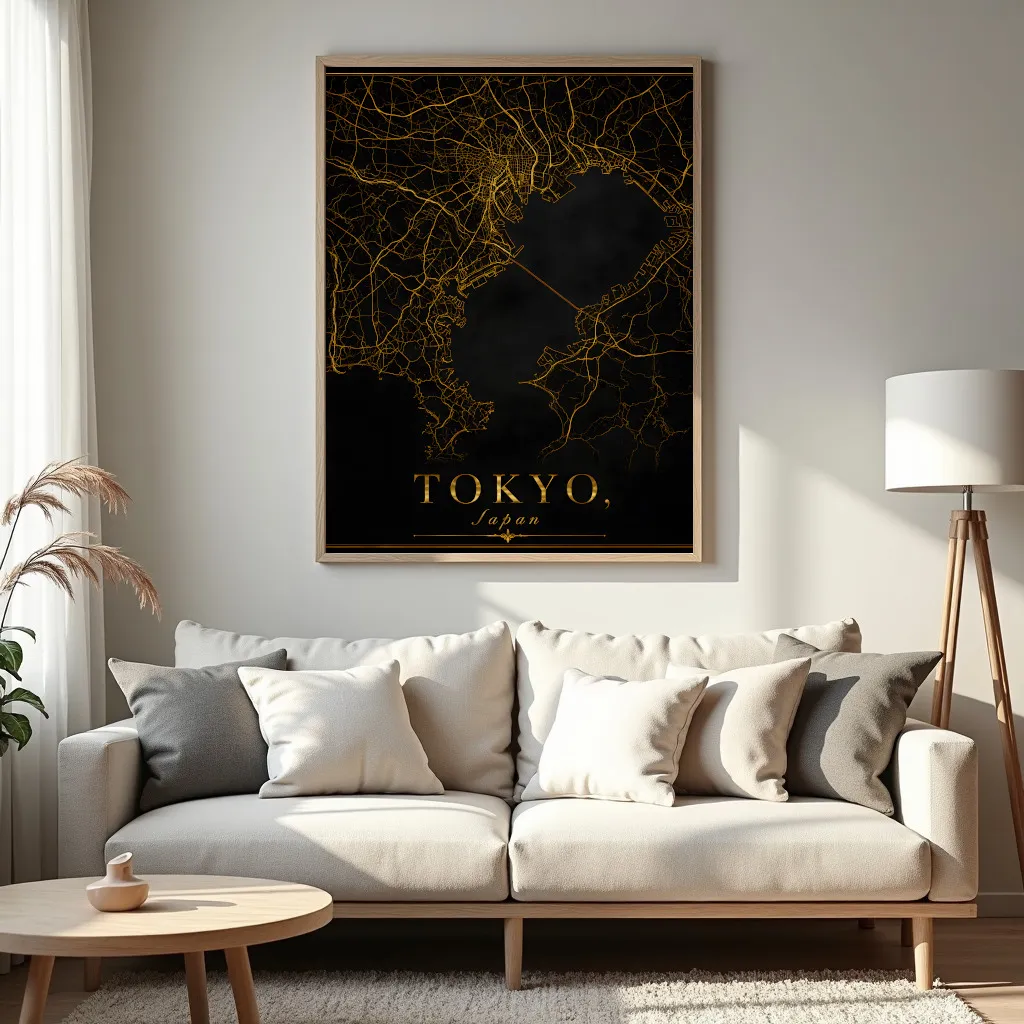PixuPrint Tokyo Black Gold Map Print