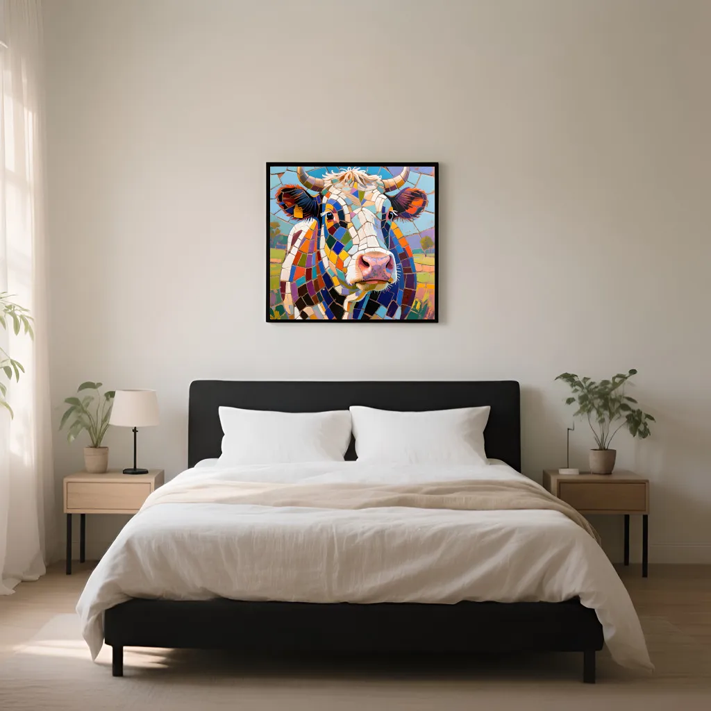 PixuPrint Colorful Mosaic Cow Portrait