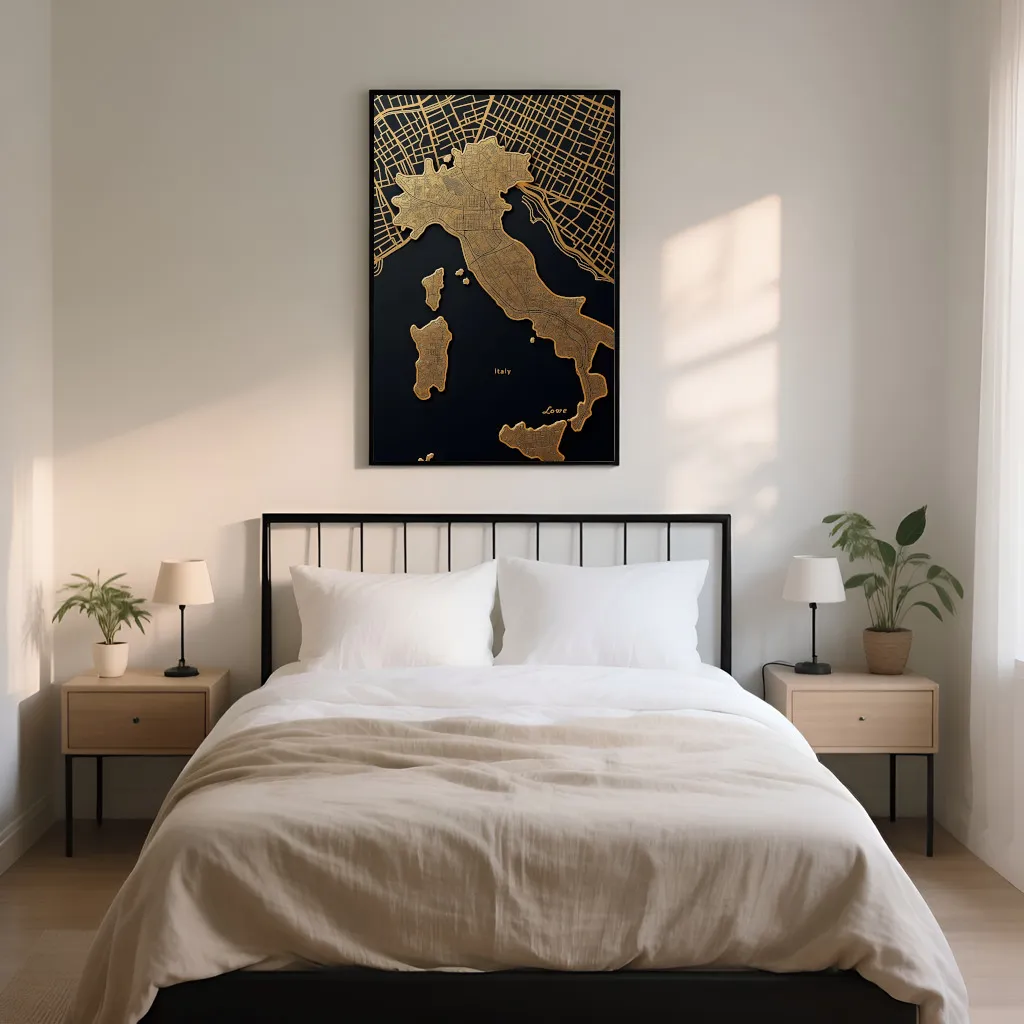 PixuPrint Italy Black Gold Map Print