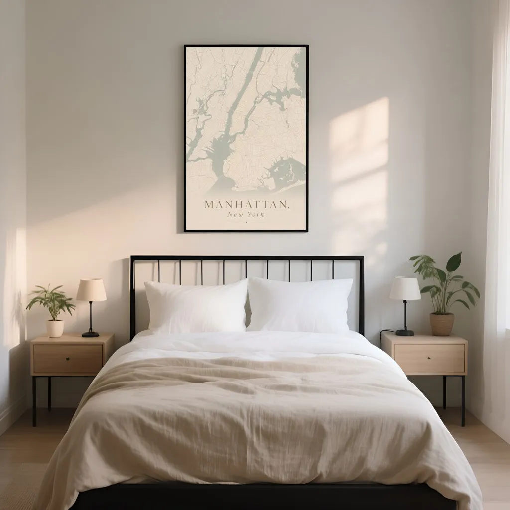 PixuPrint Manhattan Neutral Map Print
