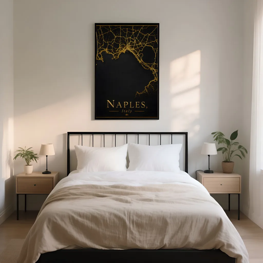 PixuPrint Naples Black Gold Map Print