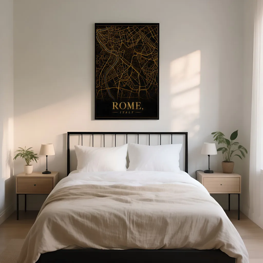 PixuPrint Rome Black Gold Map Print