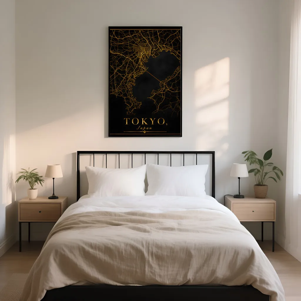 PixuPrint Tokyo Black Gold Map Print