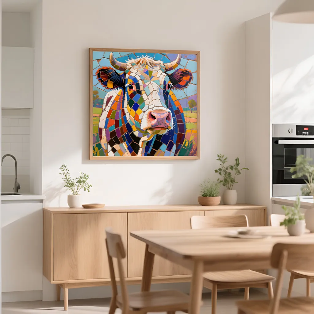 PixuPrint Colorful Mosaic Cow Portrait